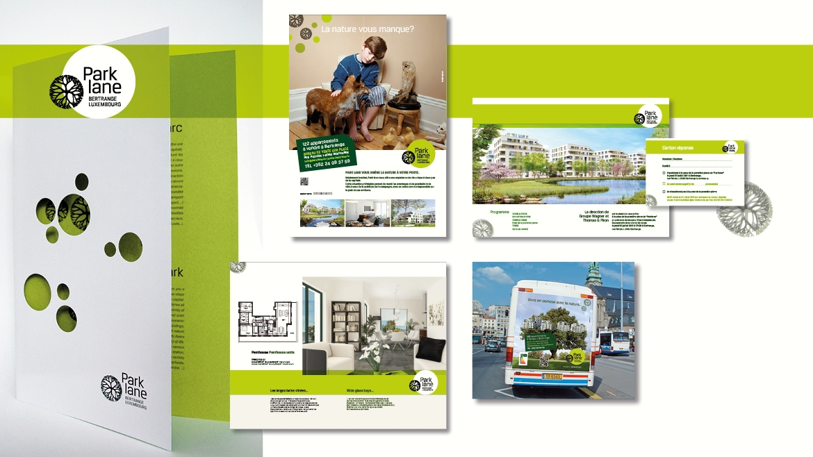 PARKLANE LOGO, BROCHURE IMMOBILIERE, CAMPAGNE, BUS FULL BACK